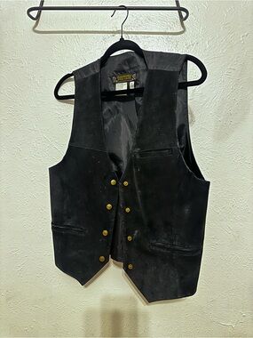 Black Leather Vest with Brass Buttons